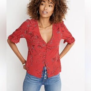 Madewell Red Floral Button-Up Top